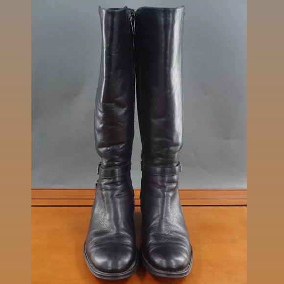 Aquatalia Shoes Black Leather Pull On Zip Knee High Boots - Picture 2 of 13